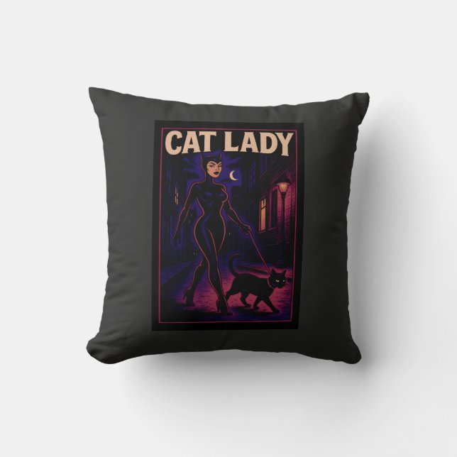 Coussin Cat Lady -Cats Art Lover- City Night Comic Graphic (Recto)