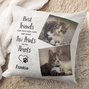 Coussin Cat Memorial Empreintes de pattes personnalisés Po