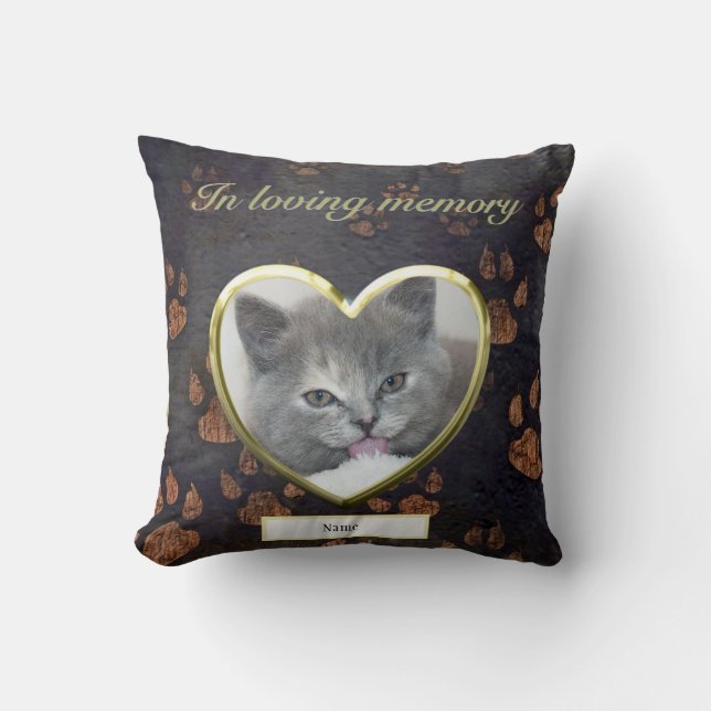 Coussin Cat Memorial Rustic Empreinte de patte Photo perso (Recto)