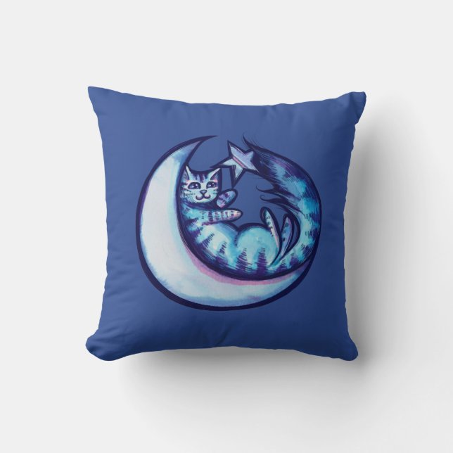 Coussin Cat Moon Caturday Star Art Purple Moon Cat (Recto)