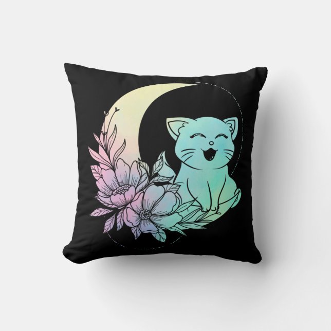 Coussin Cat mystique Croissant Lune Pastel Goth Wicca (Recto)
