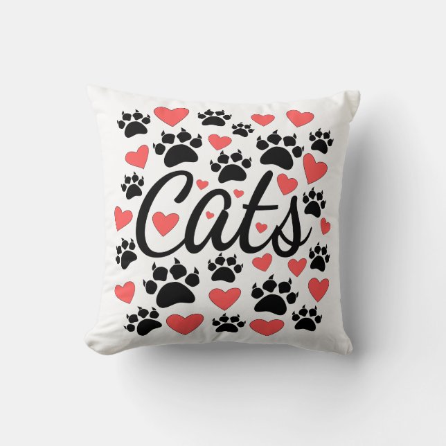 Coussin Cat Paws Claws Et Red Hearts (Recto)