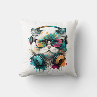 Coussin Cat Portant des lunettes et un casque