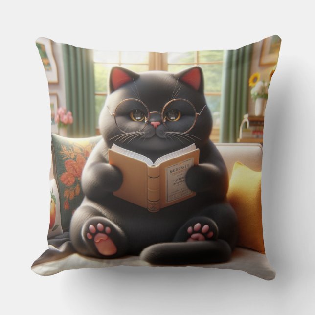 Coussin Cat reading a book on sofa (Recto)