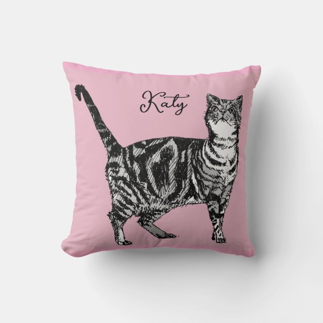 Coussin Cat Tabby Pastel Cats Girls Rose Pink Pets (Recto)