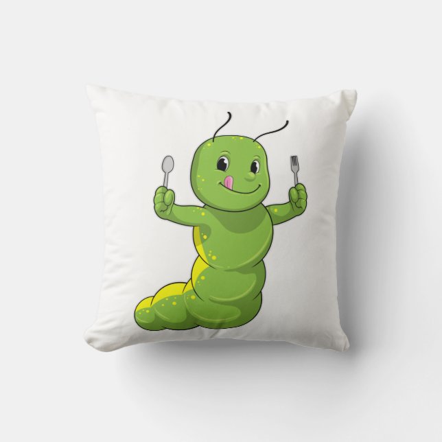 Coussin Caterpillar avec cuillère et fourche (Recto)
