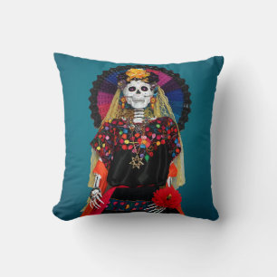 Coussin Catrina élégante dans une tenue traditionnelle mex