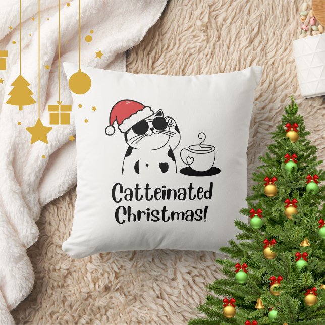 Coussin Catteinated Christmas Coffee and Cat Lover Holiday (Créateur téléchargé)