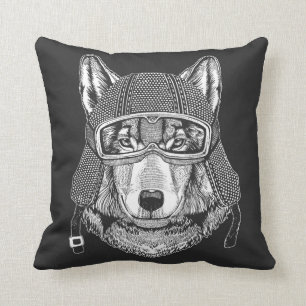 Coussin Cavalier de moto de chien de loup