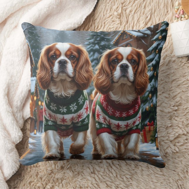 Coussin Cavalier King Charles Spaniel Dogs Christmas Snow  (Couverture)
