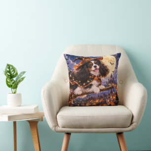 Coussin Cavalier King Charles Spaniel Halloween Sorcière C