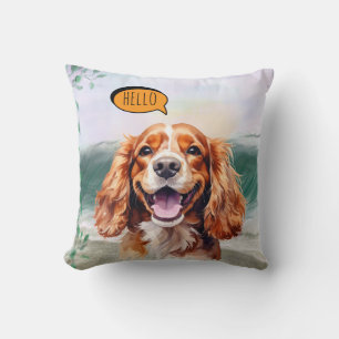 Coussin Cavalier King Charles Spaniel joyeux en aquarelle
