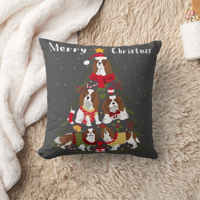 Coussin Cavalier King Charles Spaniel Tree Xmas (Couverture)