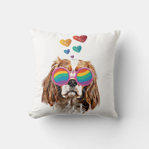 Coussin Cavalier King Chien avec coeurs Saint-Valentin 