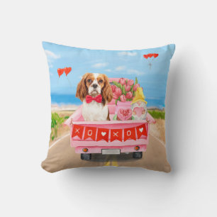 Coussin Cavalier King Chien Saint-Valentin Camion Cœurs