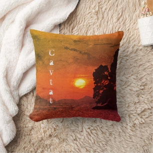 Coussin Cavtat, Croatie vue sur Sunset 1974 Filtre café