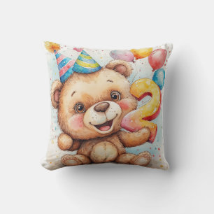 Coussin Célébration d'anniversaire d'ours en peluche migno