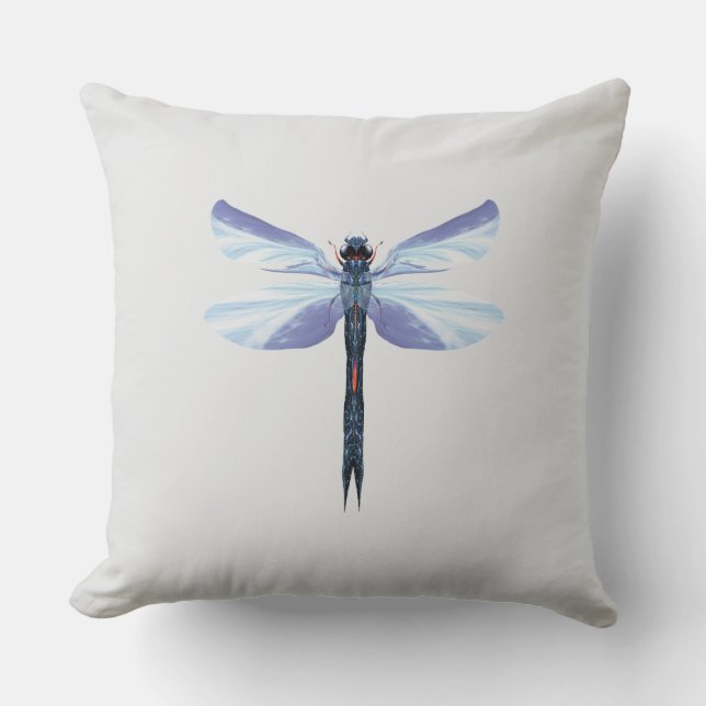 Coussin Celestial Dragonfly – Surreal Blue Insect Art Pill (Recto)