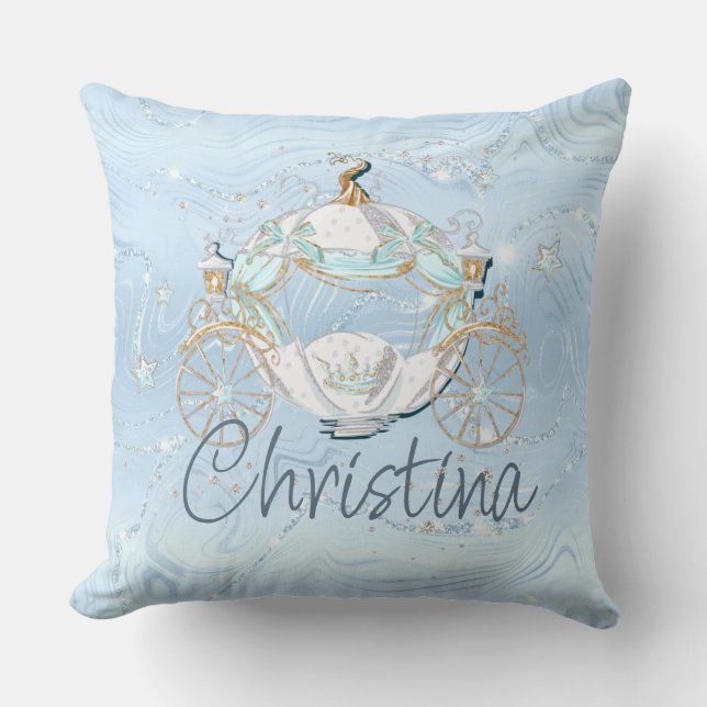 Coussin Cendrillon Fairy Tale Carriage sur Blue & Silver (Recto)