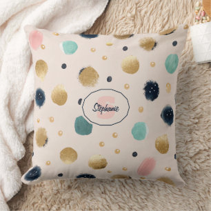 Coussin Cercle Abstrait Gold & Colorful Brushstroke