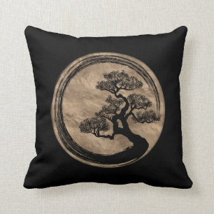 Coussin Cercle de zen d'Enso et or d'arbre de bonsaïs