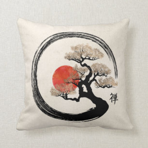 Coussin Cercle d'Enso et arbre de bonsaïs sur la toile