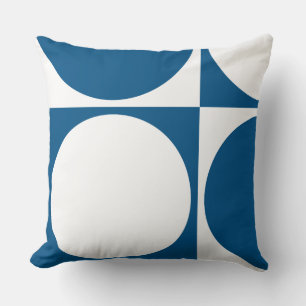 Coussin Cercle et Carré Géométriques Bleus et Blancs de St