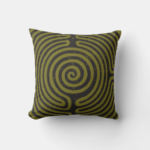Coussin Cercle Noir Labyrinthe (Olive) Art fin