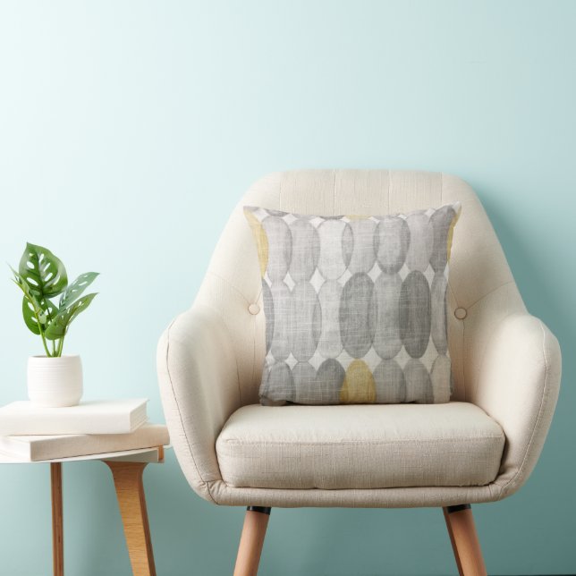 Coussin Cercle ovale géométrique jaune et gris moderne (Chaise)