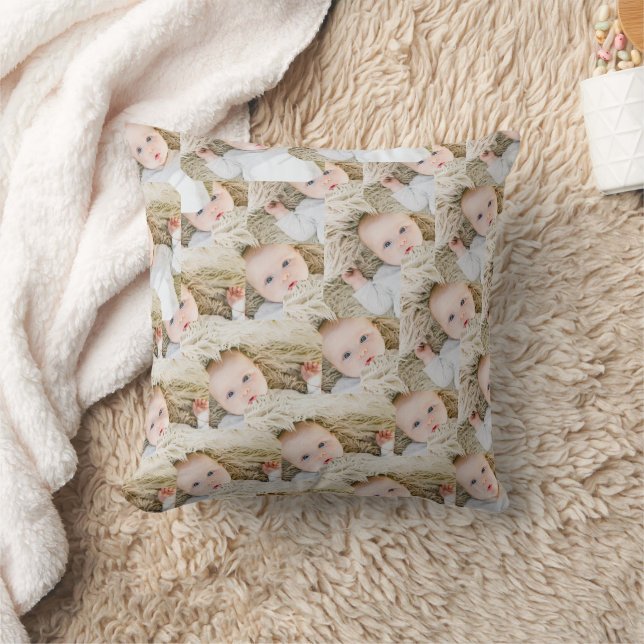 Coussin Cercle photo d'anniversaire rose personnalisé (Couverture)
