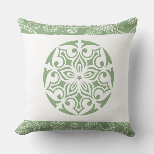 Coussin CERCLE TRIBAL Vert Sage Lève Rétro (Recto)