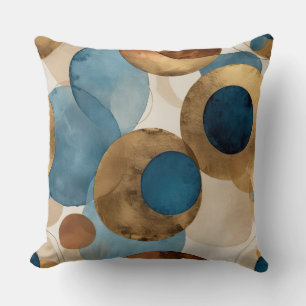 Coussin Cercles Abstraits en bronze, cuivre et bleu