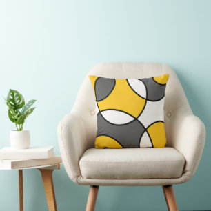 Coussin Cercles Abstraits gris jaune noir blanc
