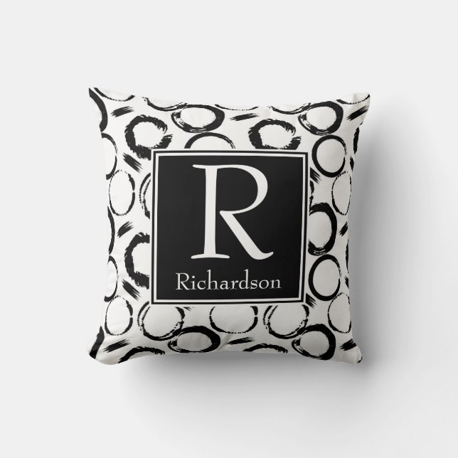 Coussin Cercles Abstraits Monogrammes Noirs (Recto)