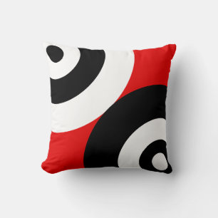 Coussin Cercles abstraits noir et blanc sur fond rouge