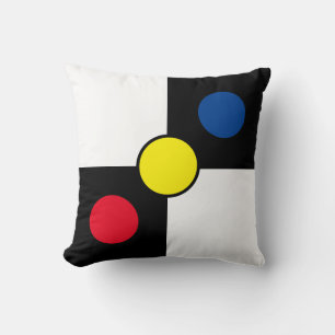 Coussin Cercles bleus rouges jaunes sur fond noir et blanc