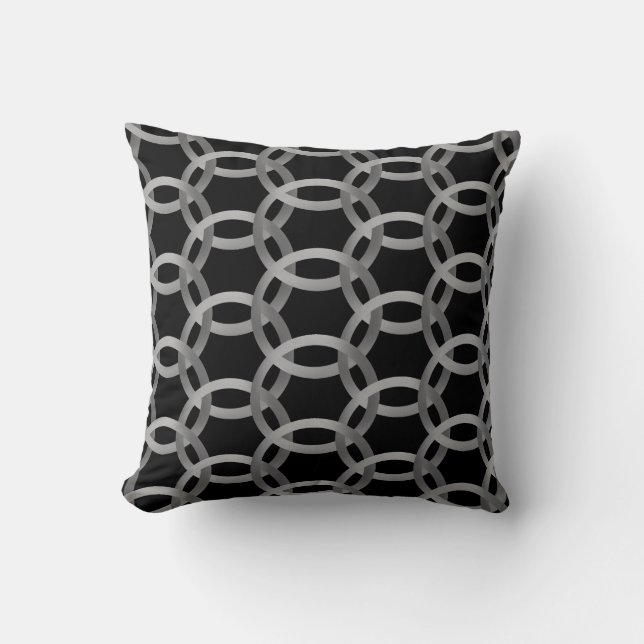 Coussin Cercles de chevauchement gris sur noir (Recto)