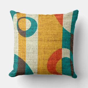 Coussin Cercles de couleur rétro Burlap Jute rustique #2