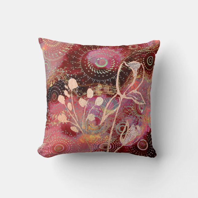 Coussin Cercles d'or rouge avec fleurs (Recto)