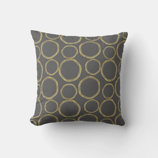 Coussin Cercles dorés et tendance moderne gris (Recto)