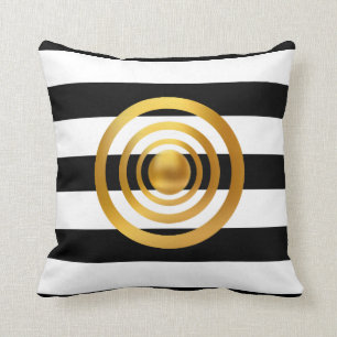 Coussin Cercles dorés sur rayures noires et blanches
