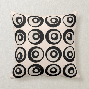 Coussin Cercles Du Mi Siècle Motif Noir Et Crème