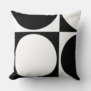 Coussin Cercles et carrés géométriques modernes noir et bl
