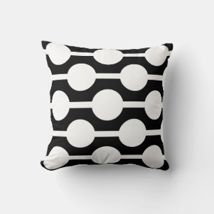Coussin Cercles et Lignes Blanches Modernes sur Fond Noir
