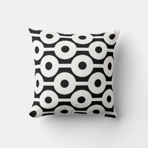 Coussin Cercles et rayures blancs modernes sur fond noir