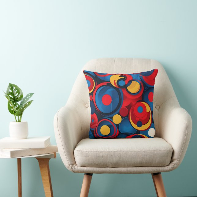 Coussin Cercles géométriques d'art pop rétro (Chaise)