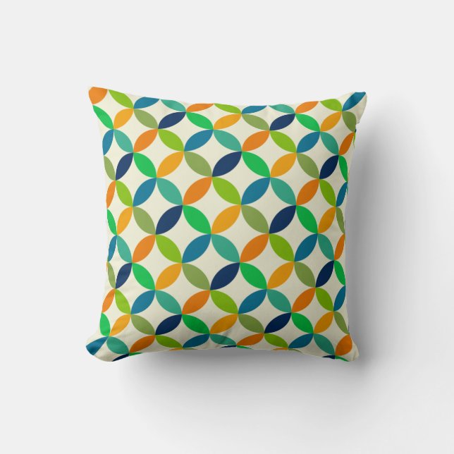 Coussin Cercles géométriques de milieu de siècle bleu vert (Recto)
