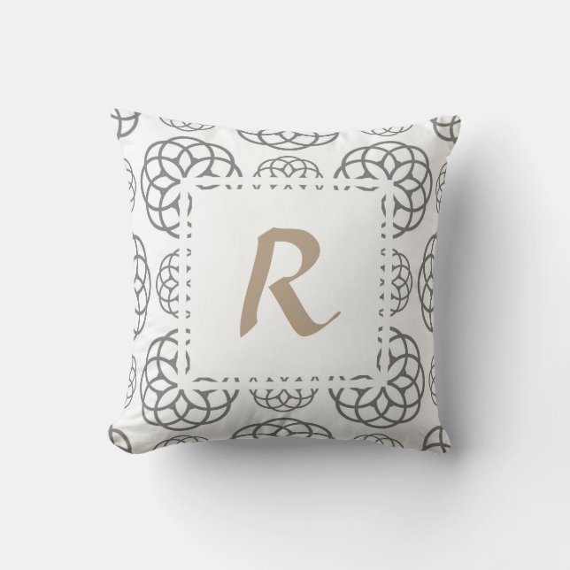 Coussin Cercles géométriques gris monogramme avec personna (Recto)