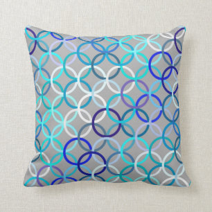 Coussin Cercles, gris, bleu et blanc modernes de la moiti