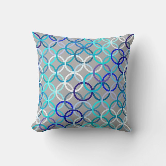 Coussin Cercles, gris, bleu et blanc modernes de la moitié (Recto)